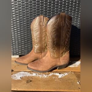 Women's Laredo Cowgirl Boots Brown Lea Vamp Fox Embroidered Leather 7.5